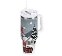 Waassud Carte de Noël Merry Christmas avec un gnome dans un gobelet d'hiver avec poignée et paille - Bouteille d'eau isotherme étanche - Tasse à café en acier inoxydable - Cadeau de voyage pour femme