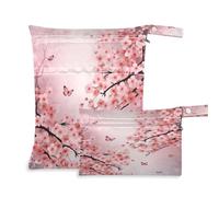 Waassud Cherry Blossom Tree Wet Dry Bag Réutilisable, Sacs à couches humides, Poches de rangement avec 2 poches zippées pour maillot de bain, vêtements de gym, Multicolore, Taille unique, Design