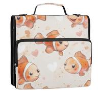 Waassud Classeur à 3 anneaux en forme de poisson clown mignon avec bandoulière et poignée 3,8 cm Anneau en D 500 feuilles