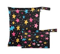 Waassud Colorful Stars Sac à langer réutilisable avec 2 poches zippées pour maillot de bain, vêtements de sport