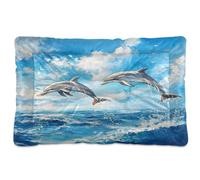 Waassud Dolphins on the Sea - Tapis épais antidérapant et résistant à la mastication pour animaux de compagnie, chiens, chats, tapis de cage doux et lavable pour sol, canapé, voiture, 91,4 x 61 cm