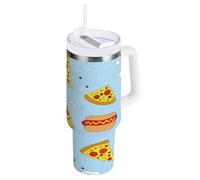 Waassud Gobelet à pizza avec poignée et paille - Tasse isotherme étanche en acier inoxydable - Tasse à café - Cadeau de voyage pour femme - 1200 ml