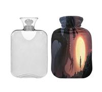 Waassud Grande bouillotte dragon de feu noir avec housse souple pour soulager la douleur, coussin chauffant pour le cou et les épaules, taille S