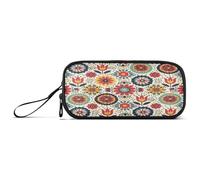 Waassud Grande trousse à crayons rétro motif floral mandalas 3 compartiments en nylon avec fermeture éclair pour bureau artiste