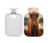 Waassud Highland Bouillotte vache marron avec housse souple pour soulager la douleur, coussin chauffant pour le cou et les épaules, taille S