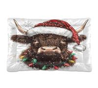 Waassud Highland - Lit épais antidérapant et résistant à la mastication - Motif vache dans un bonnet de Père Noël - Pour animal domestique - Doux et lavable - Pour sol, canapé, voiture - 45,7 x 61 cm