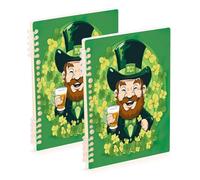 Waassud Leprechaun Lot de 2 carnets à spirales détachables pour le travail et l'université 60 pages A5 Fournitures de bureau