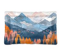 Waassud Lit épais pour chien et chat abstrait - Motif montagnes et forêts - Antidérapant - Résistant à la mastication - Doux et lavable - Pour sol, canapé, voiture - 91,4 x 61 cm