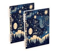 Waassud Lot de 1 carnet à spirales avec étoiles et lune avec nuages pour le travail, l'université - Carnet de notes ligné détachable - 60 pages A5 - Fournitures de bureau