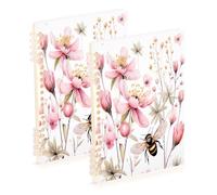 Waassud Lot de 1 carnet à spirales avec motif fleurs et abeilles pour le travail, l'université - Carnet de notes ligné détachable - 60 pages A5 - Fournitures de bureau