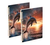 Waassud Lot de 1 carnet de notes à spirale détachable avec motif dauphin et coucher de soleil pour le travail, l'université, 60 pages, format A5, fournitures de bureau