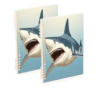 Waassud Lot de 2 cahiers à spirale à bouche ouverte avec motif requin pour le travail, l'université, 60 pages, format A5, fournitures de bureau