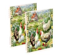 Waassud Lot de 2 cahiers à spirale avec motif poules sur la prairie pour le travail, l'université - Carnet de notes ligné détachable - 60 pages A5 - Fournitures de bureau