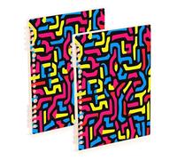 Waassud Lot de 2 cahiers à spirale colorés labyrinthe pour le travail, l'université - Carnet de notes ligné détachable - 60 pages - Fournitures de bureau A5