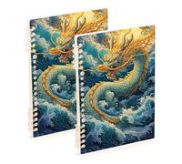 Waassud Lot de 2 carnets à spirale Dragon on The Sea pour le travail, l'université, les cahiers lignés détachables, 60 pages, format A5, fournitures de bureau