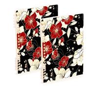 Waassud Lot de 2 carnets à spirales amovibles à motif fleurs rouges et blanches pour le travail, l'université, 60 pages, fournitures de bureau A5