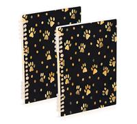 Waassud Lot de 2 carnets à spirales avec motif empreintes de pattes dorées pour le travail, l'université - Carnet de notes ligné détachable - 60 pages A5 - Fournitures de bureau