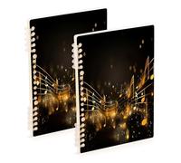 Waassud Lot de 2 carnets de notes de musique à spirale dorés et noirs pour le travail, l'université - Carnet de notes ligné détachable - 60 pages A5 - Fournitures de bureau
