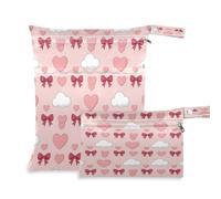 Waassud Lot de 2 sacs humides et secs avec nœuds, nuages, cœurs, sacs à couches réutilisables pour maillot de bain, vêtements de sport