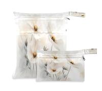 Waassud Lot de 2 sacs réutilisables élégants avec 2 poches à fermeture éclair pour maillot de bain, vêtements de sport et de sport Motif fleurs sauvages, multicolore, Taille unique, Moderne