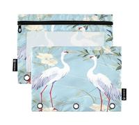 Waassud Lot de 2 trousses à crayons transparentes avec fermeture éclair lisse pour classeur à 3 anneaux, motif aigrettes blanches, multicolore, one sizex2