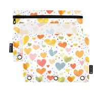 Waassud Lot de 2 trousses à crayons transparentes pour classeur à 3 anneaux avec fermeture éclair lisse Motif cœurs dessinés à la main, multicolore, one sizex2
