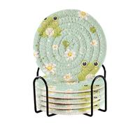 Waassud Lot de 6 dessous de verre ronds absorbants en forme de grenouille avec support, 10 cm, pour la protection de la table, la cuisine, le bureau, le bureau