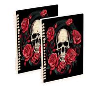 Waassud Lot de 60 carnets à spirales détachables avec motif tête de mort et roses rouges pour le travail, l'université, 60 pages, fournitures de bureau A5