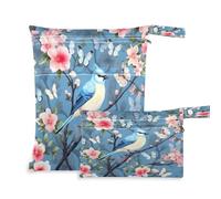 Waassud Sac à couches réutilisable avec 2 poches zippées pour maillot de bain et vêtements de sport Motif oiseau bleu sur un arbre mignon