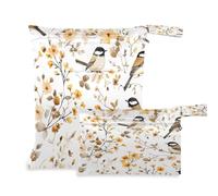 Waassud Sac à couches réutilisable avec 2 poches zippées pour maillot de bain et vêtements de sport Motif mésanges et fleurs sauvages, multicolore, Taille unique, Moderne