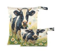 Waassud Sac à couches réutilisable avec 2 poches zippées pour maillot de bain, vêtements de sport et vêtements de sport Motif vache marguerite