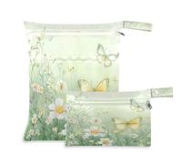 Waassud Sac à couches réutilisable avec 2 poches zippées pour maillot de bain, vêtements de sport et de sport Motif fleurs sauvages et papillons, multicolore, Taille unique, Moderne