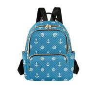 Waassud Sac à dos avec motif d'ancres nautiques avec roues de bateau pour femme, léger, décontracté, matelassé, sac à dos de voyage tendance pour le travail, la gym, l'université, taille S