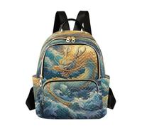 Waassud Sac à dos Dragon on The Sea pour femme - Léger et décontracté - Matelassé - Tendance - Pour le travail, la gym, l'université - Taille S, multicolore, S, Moderne