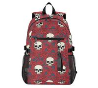 Waassud Sac à dos léger pour ordinateur portable de 20 l avec compartiment pour ordinateur portable de 14", motif tête de mort et roses pour l'université, le travail, les affaires en plein air