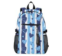 Waassud Sac à dos pour ordinateur portable de 20 l avec compartiment pour ordinateur portable de 14", sac à dos léger et léger pour ordinateur portable de 20 l, motif cœurs bleus et rayures