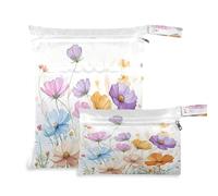 Waassud Sac à langer à fleurs sauvages aquarelle réutilisable avec 2 poches zippées, pour maillot de bain et vêtements de sport, multicolore, taille unique, moderne, multicolore, Taglia Unica, Moderne