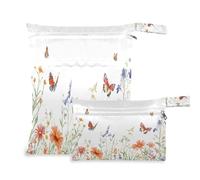 Waassud Sac à langer réutilisable avec 2 poches à fermeture éclair pour maillot de bain, vêtements de sport et vêtements de sport - Motif fleurs sauvages dessinées à la main - Aquarelle, multicolore,