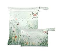 Waassud Sac à langer réutilisable avec 2 poches à fermeture éclair pour maillot de bain, vêtements de sport et vêtements de sport, aquarelle, fleurs sauvages et papillons, multicolore, Taille unique,
