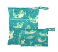 Waassud Sac à langer réutilisable avec 2 poches zippées Motif crocodiles