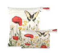 Waassud Sac à langer réutilisable avec 2 poches zippées pour maillot de bain, vêtements de sport et vêtements de sport Motif papillons et fleurs sauvages, multicolore, Taille unique, Moderne
