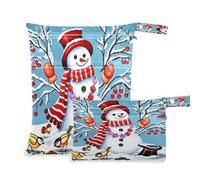 Waassud Sac de rangement réutilisable avec 2 poches à fermeture éclair pour maillot de bain, vêtements de sport ou de sport Motif bonhomme de neige