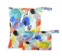 Waassud Sac de rangement réutilisable pour les coups de pinceau dessiné à la main avec 2 poches zippées pour maillot de bain, vêtements de sport