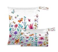 Waassud Sac réutilisable avec 2 poches à fermeture éclair pour maillot de bain, vêtements de sport et vêtements de sport Motif fleurs sauvages, multicolore, Taille unique, Moderne