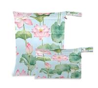 Waassud Sac réutilisable pour couches humides/sèches avec 2 poches zippées pour maillot de bain, vêtements de sport Motif fleurs de lotus, multicolore, Taille unique, Moderne