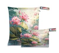Waassud Sac réutilisable pour couches humides/sèches avec 2 poches zippées pour maillot de bain, vêtements de sport Motif fleurs de lotus