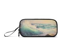 Waassud Sea Waves Trousse à crayons grande capacité 3 compartiments en nylon avec fermeture éclair pour bureau artiste
