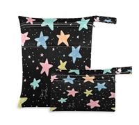 Waassud Sparkling Stars Sac à langer réutilisable avec 2 poches zippées pour maillot de bain, vêtements de sport, multicolore, Taille unique, Moderne