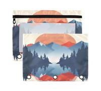 Waassud Sunset Mountains Lot de 2 trousses à crayons transparentes avec fermeture éclair lisse pour classeur à 3 anneaux, multicolore, one sizex2