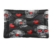 Waassud Tapis épais antidérapant et résistant à la mastication pour chiens et chats Motif tête de mort avec cœurs Gris 45,7 x 61 cm